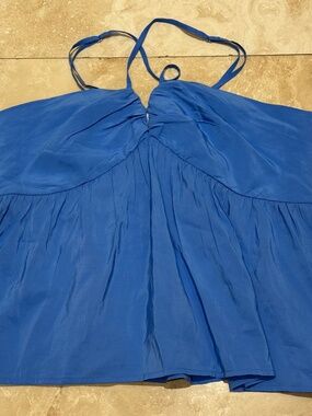 Universal Thread Blue Smocked Halter Top Women's Size L Peplum Babydoll Boho